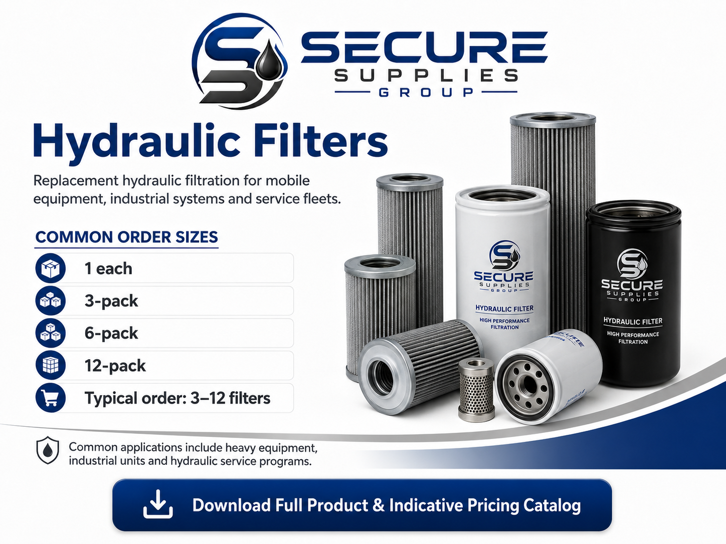 Secure Supplies hydraulic filters for heavy equipment and machinery.