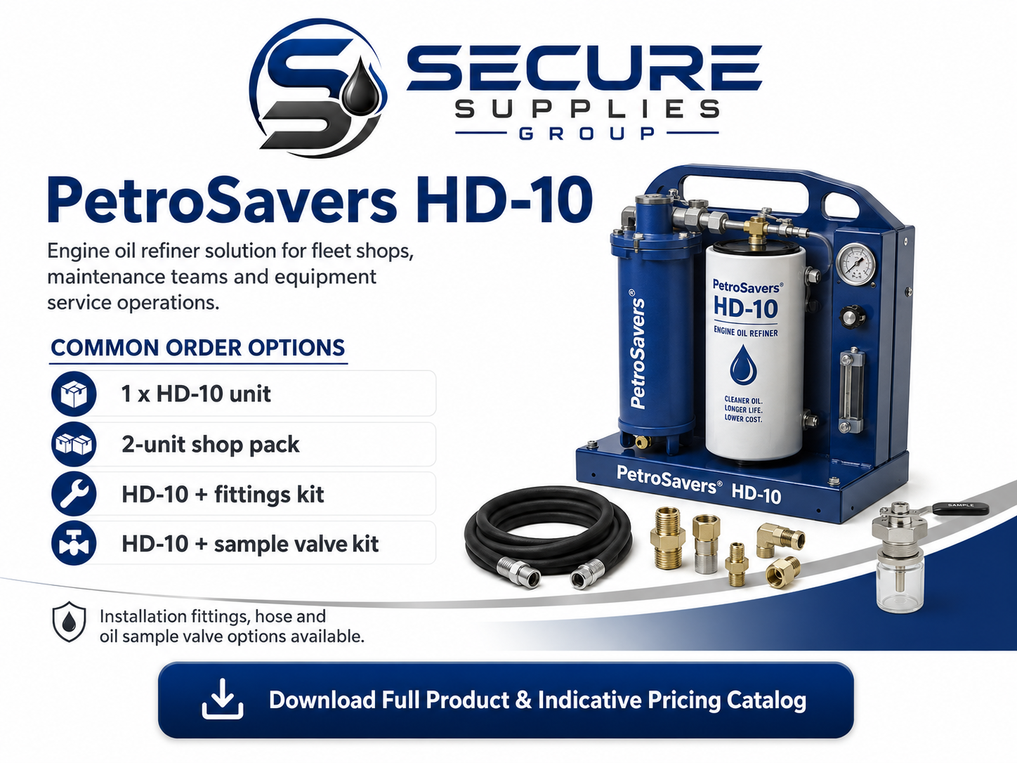 Secure Supplies PetroSavers engine oil refiner systems — continuous oil cleaning for diesel fleets, maritime, and gensets.