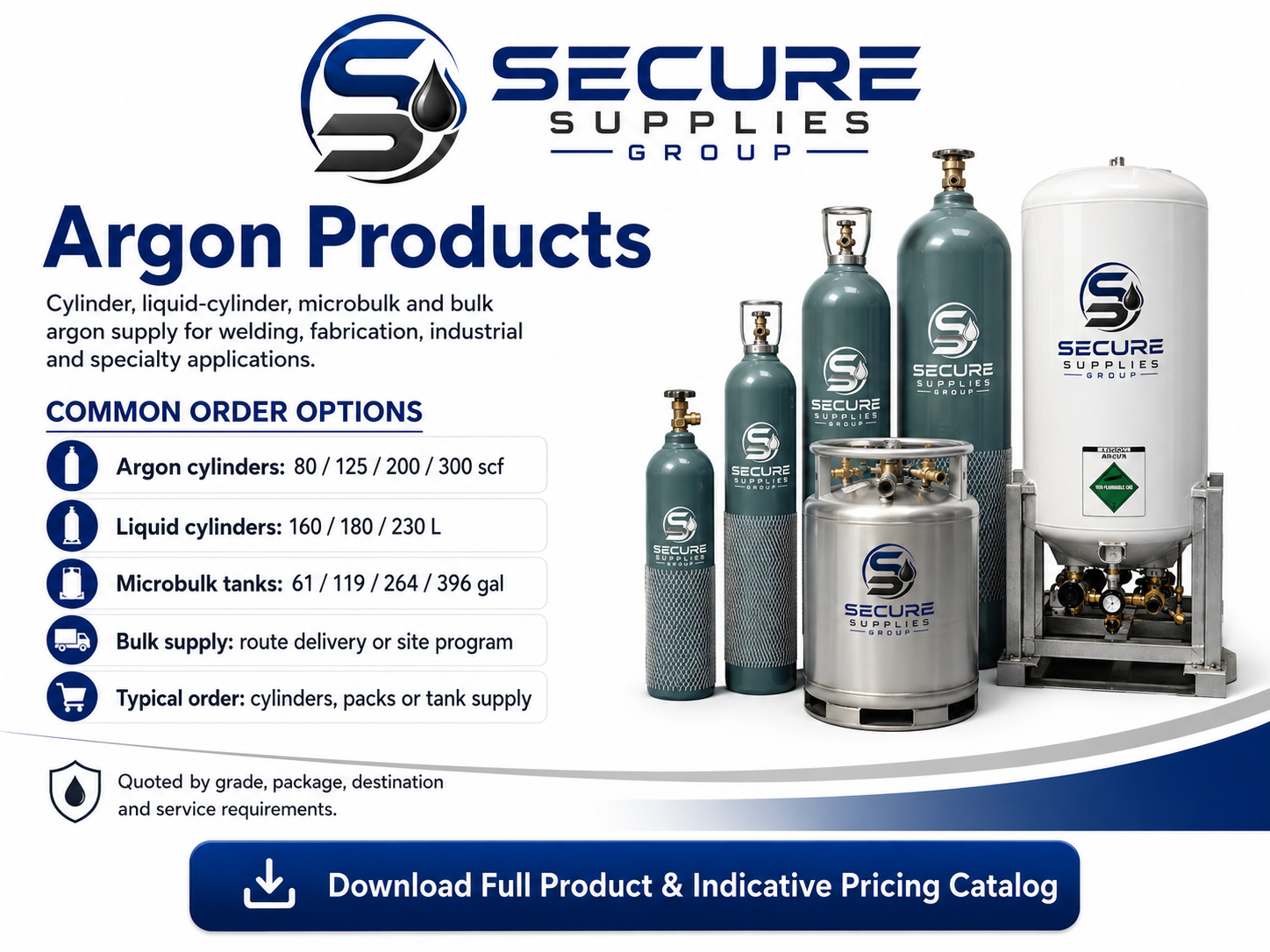Secure Supplies argon products SKU and indicative price sheet