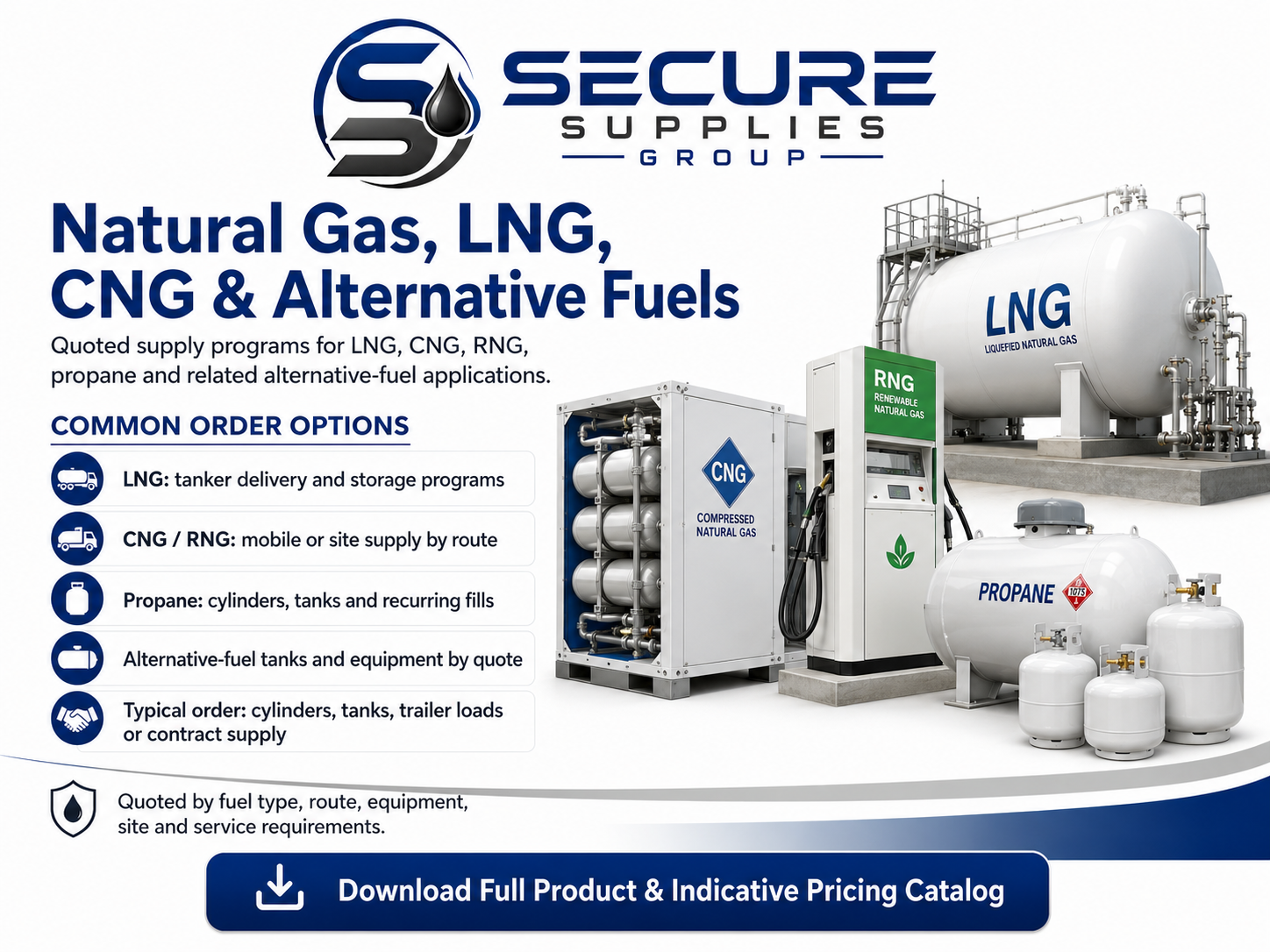 Secure Supplies natural gas, propane and alternative fuels SKU and indicative price sheet