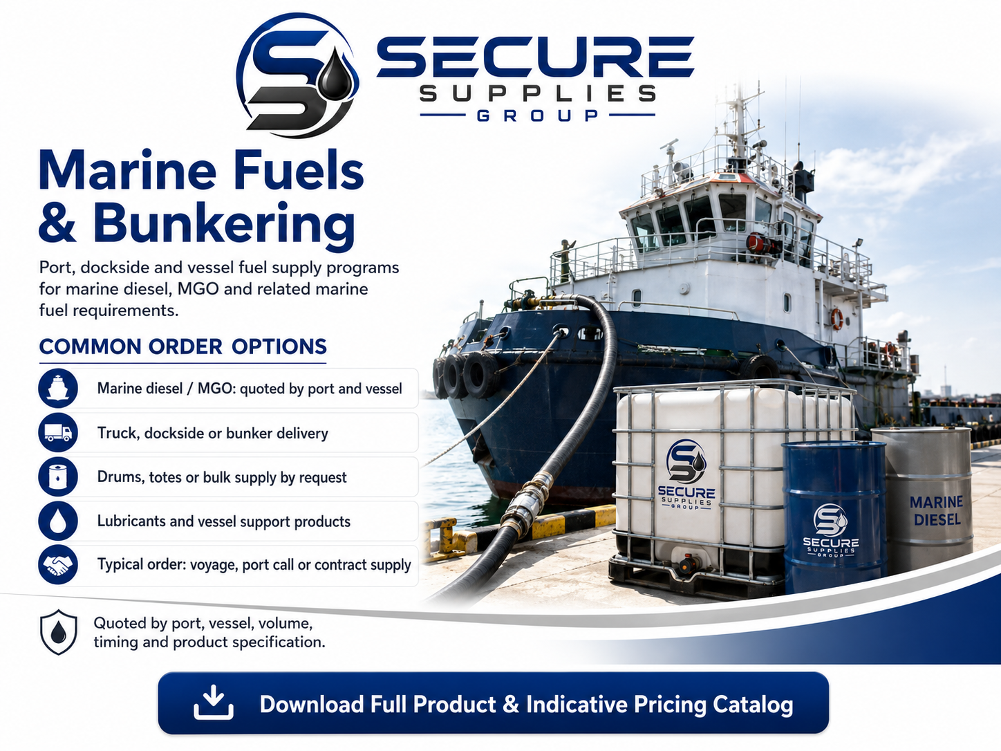 Secure Supplies marine fuels and bunkering SKU and indicative price sheet
